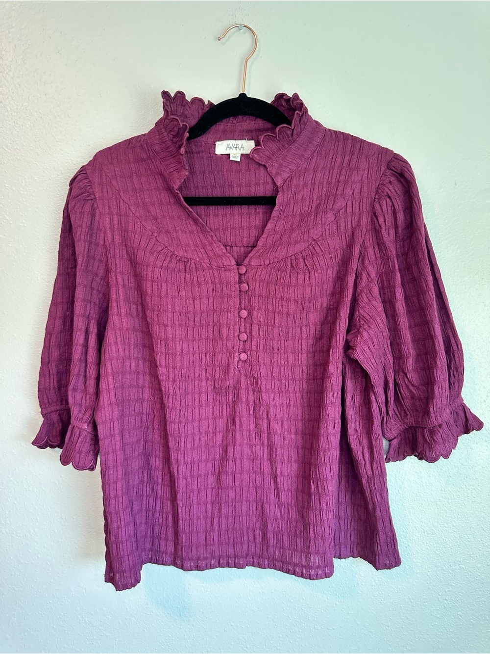 Avara Top Hailey Plum Ruffle Trim